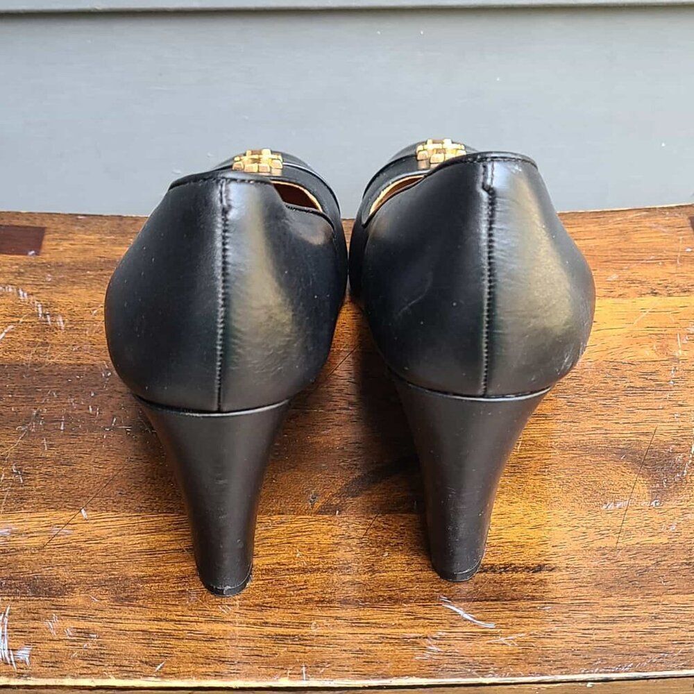 Tory Burch Everly Cap Toe Wedge Black Pumps Size 7 - Picture 12 of 15